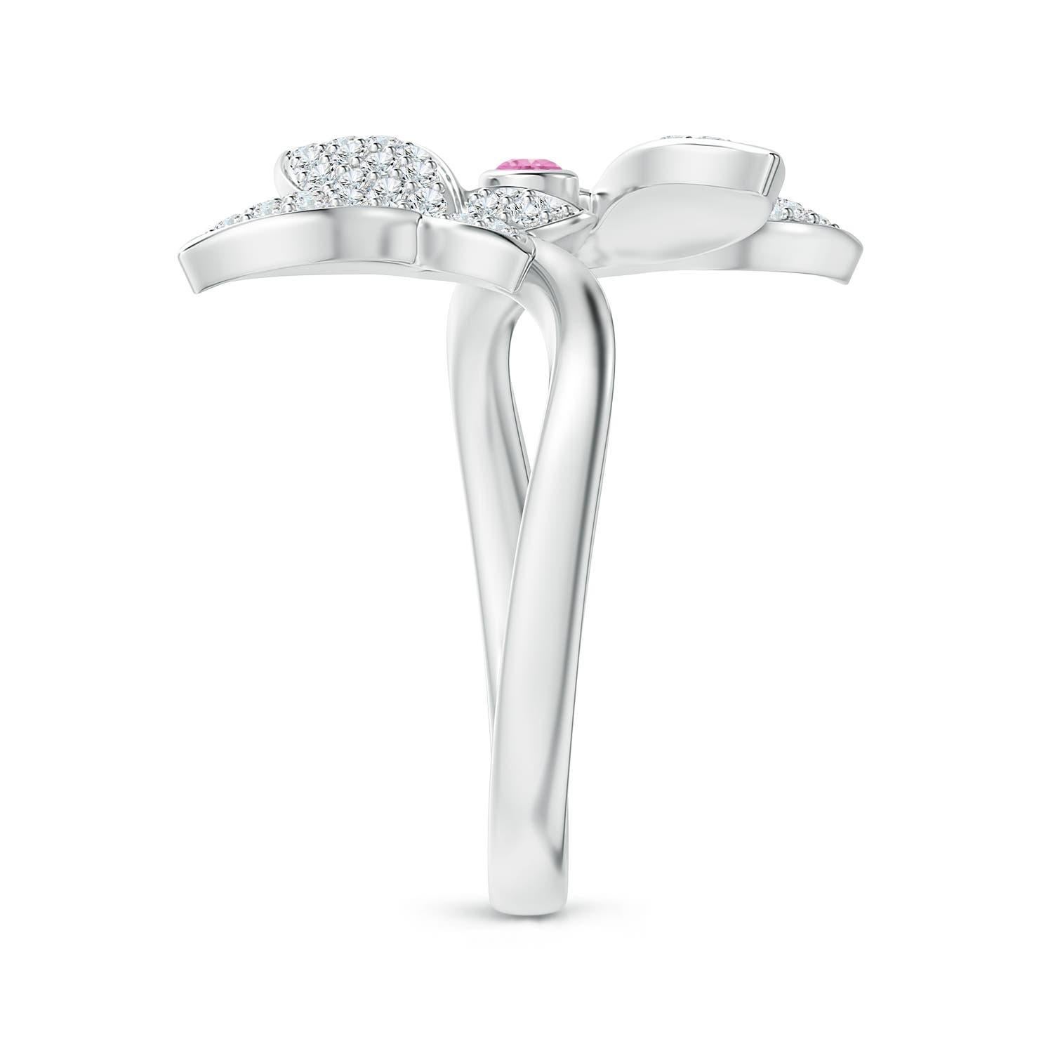 Angara Natural Pink Sapphire and Diamond Double Butterfly Ring in 14K Solid Gold In New Condition For Sale In Los Angeles, CA