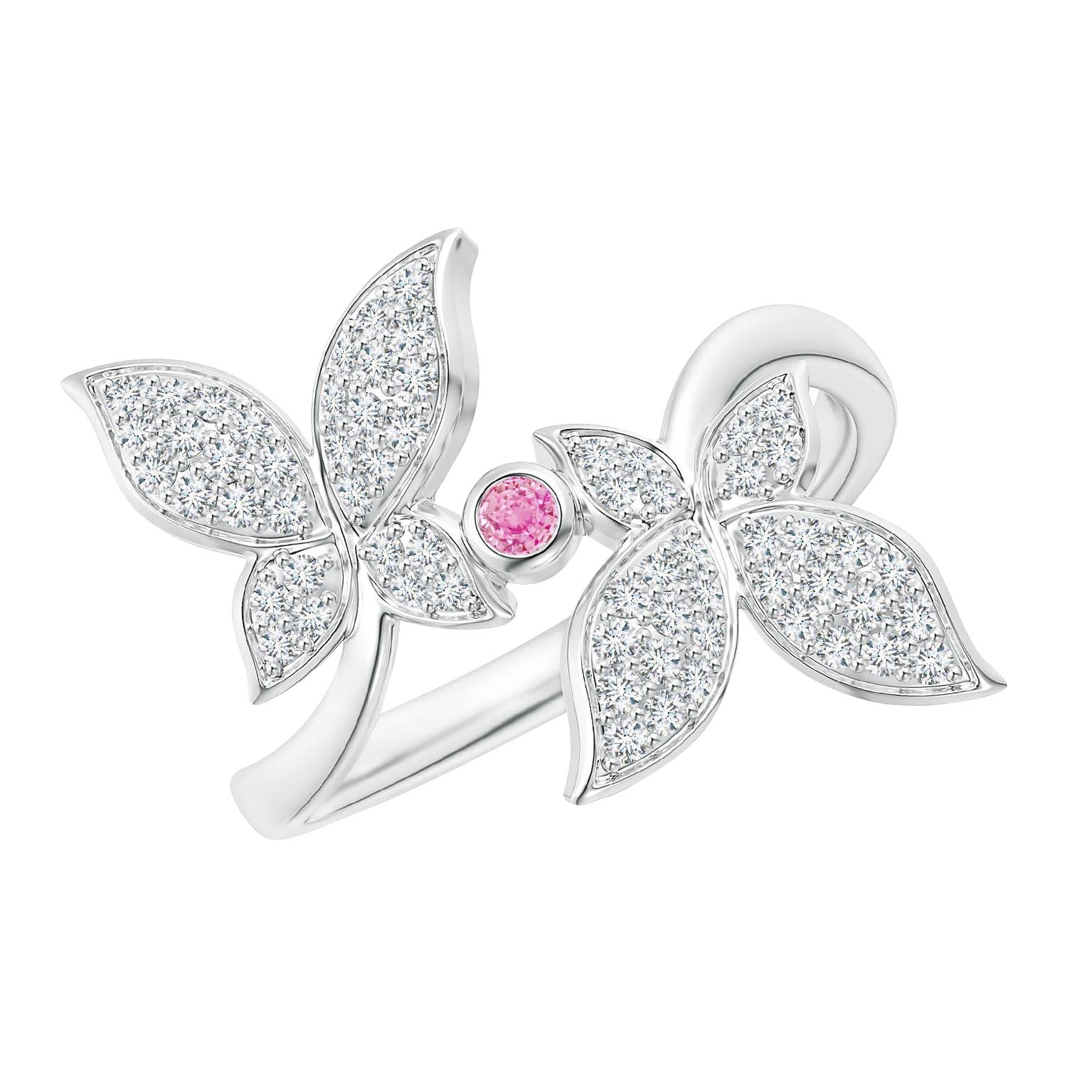 Angara Natural Pink Sapphire and Diamond Double Butterfly Ring in 14K Solid Gold