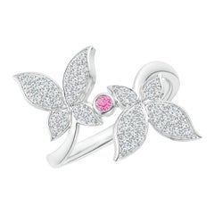 Angara Natural Pink Sapphire and Diamond Double Butterfly Ring in 14K Solid Gold