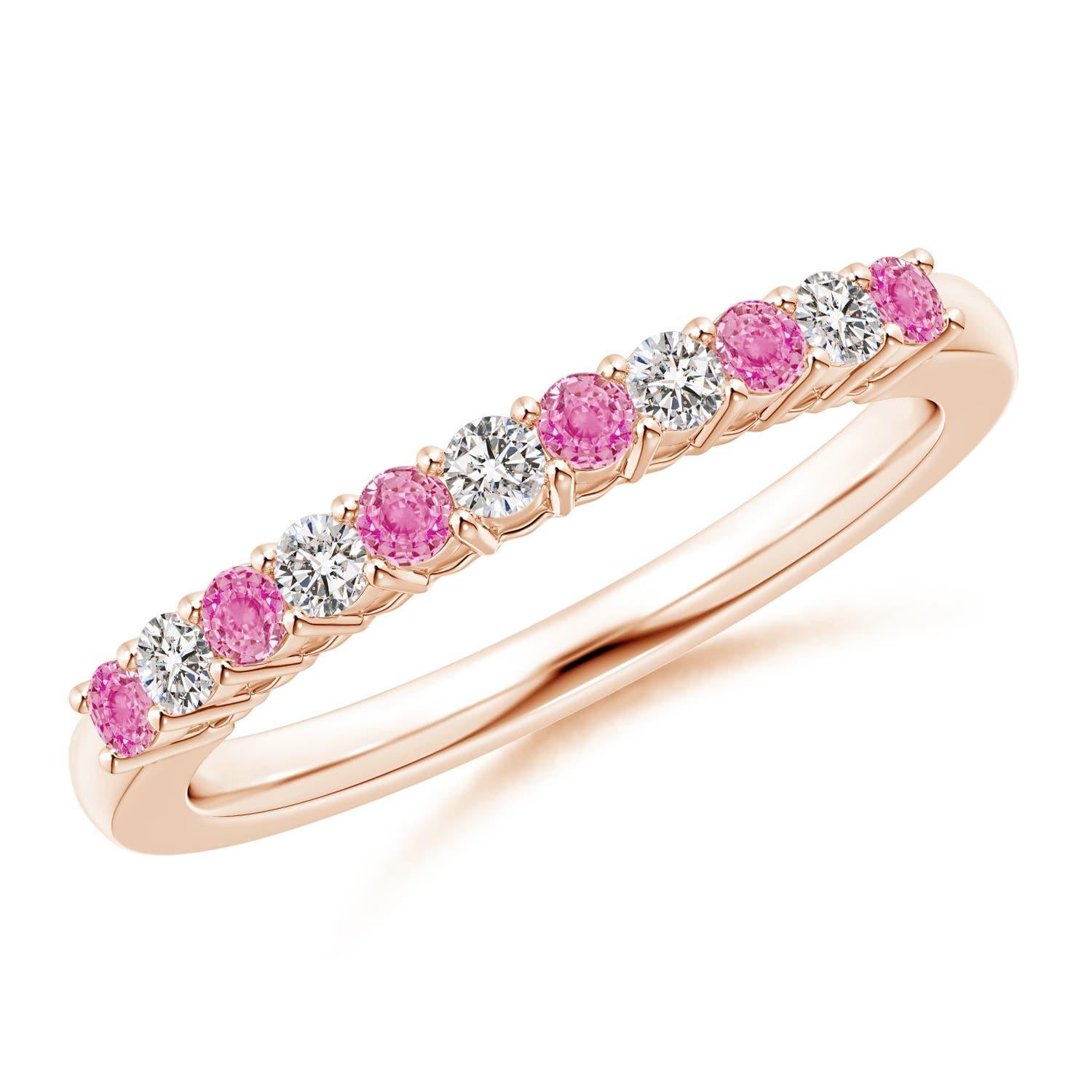 Angara natürlichen rosa Saphir und Diamant Ewigkeit Ehering in 14K massivem Gold im Angebot 3