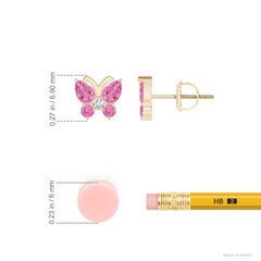 Angara Natural Pink Sapphire Butterfly Stud Earrings with Diamond in 14K Gold