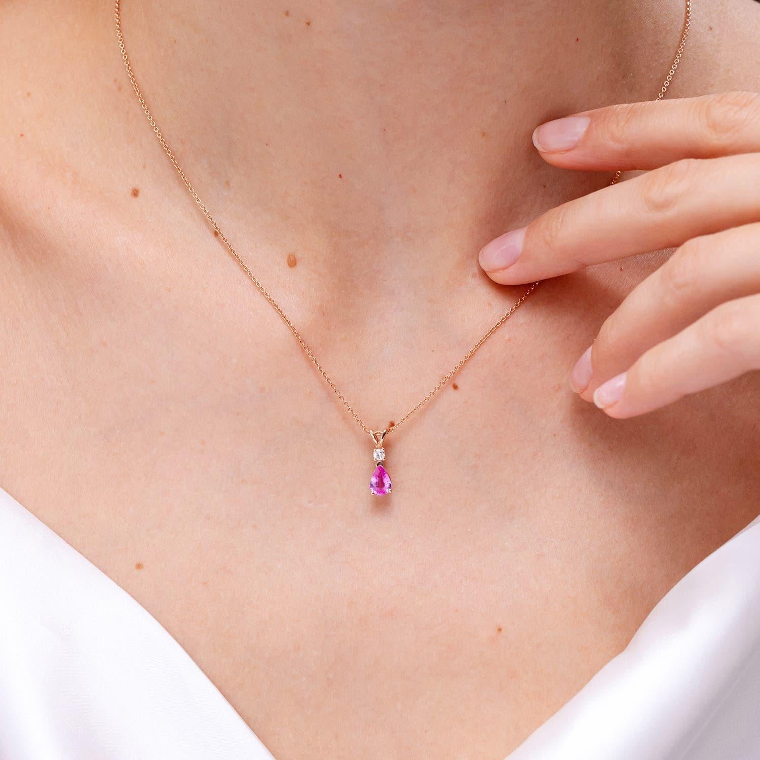 Pendentif Angara en or massif 14k avec saphir rose naturel et diamant Neuf - En vente à Los Angeles, CA
