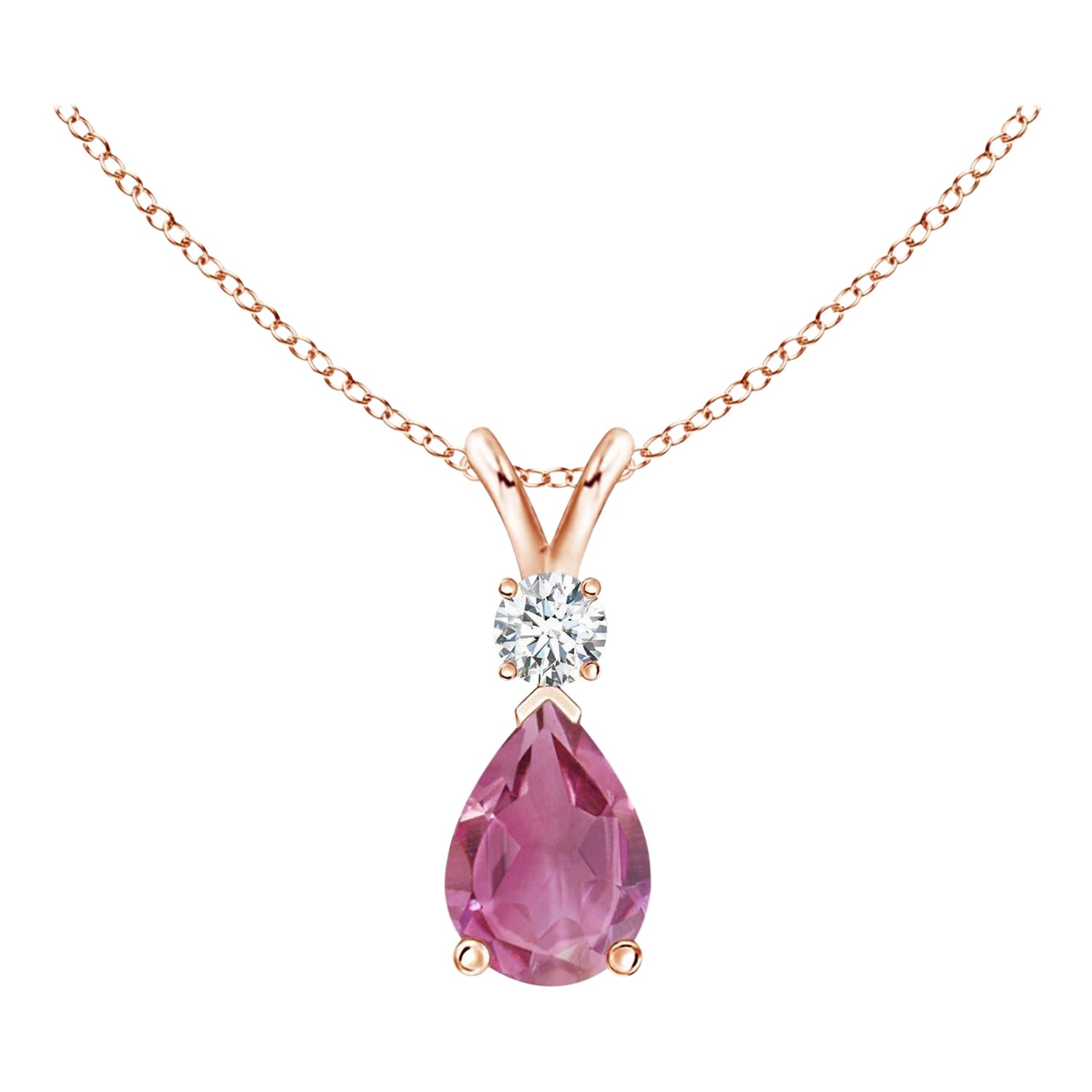 Ciondolo a goccia con tormalina rosa naturale di Angara e diamante in oro massiccio 14 carati