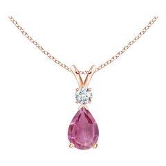 Pendentif en forme de goutte en or massif 14K avec tourmaline rose naturelle Angara et diamant
