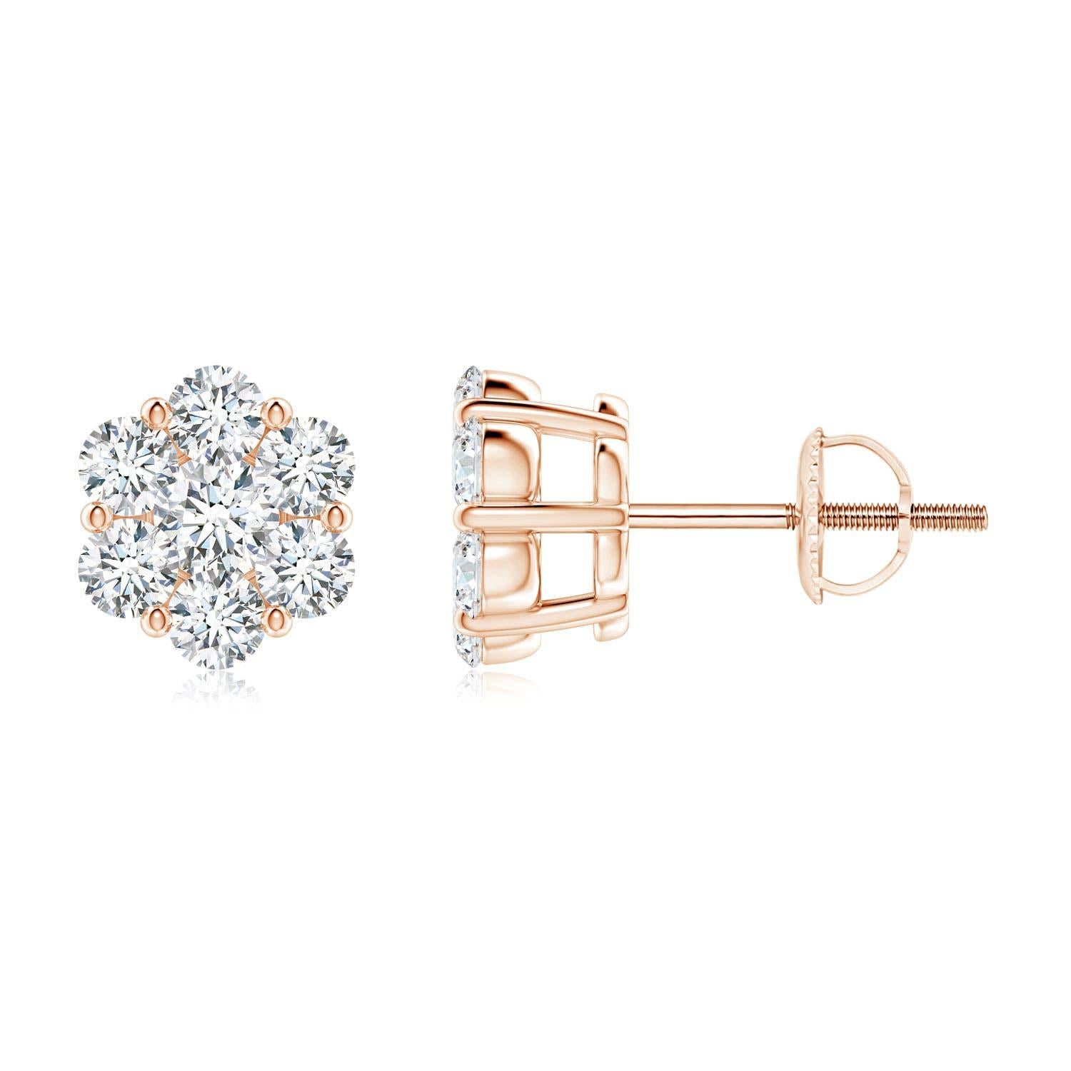 Boucles d'oreilles en or massif 14 carats avec diamants naturels sertis sous pression Angara Pour femmes en vente