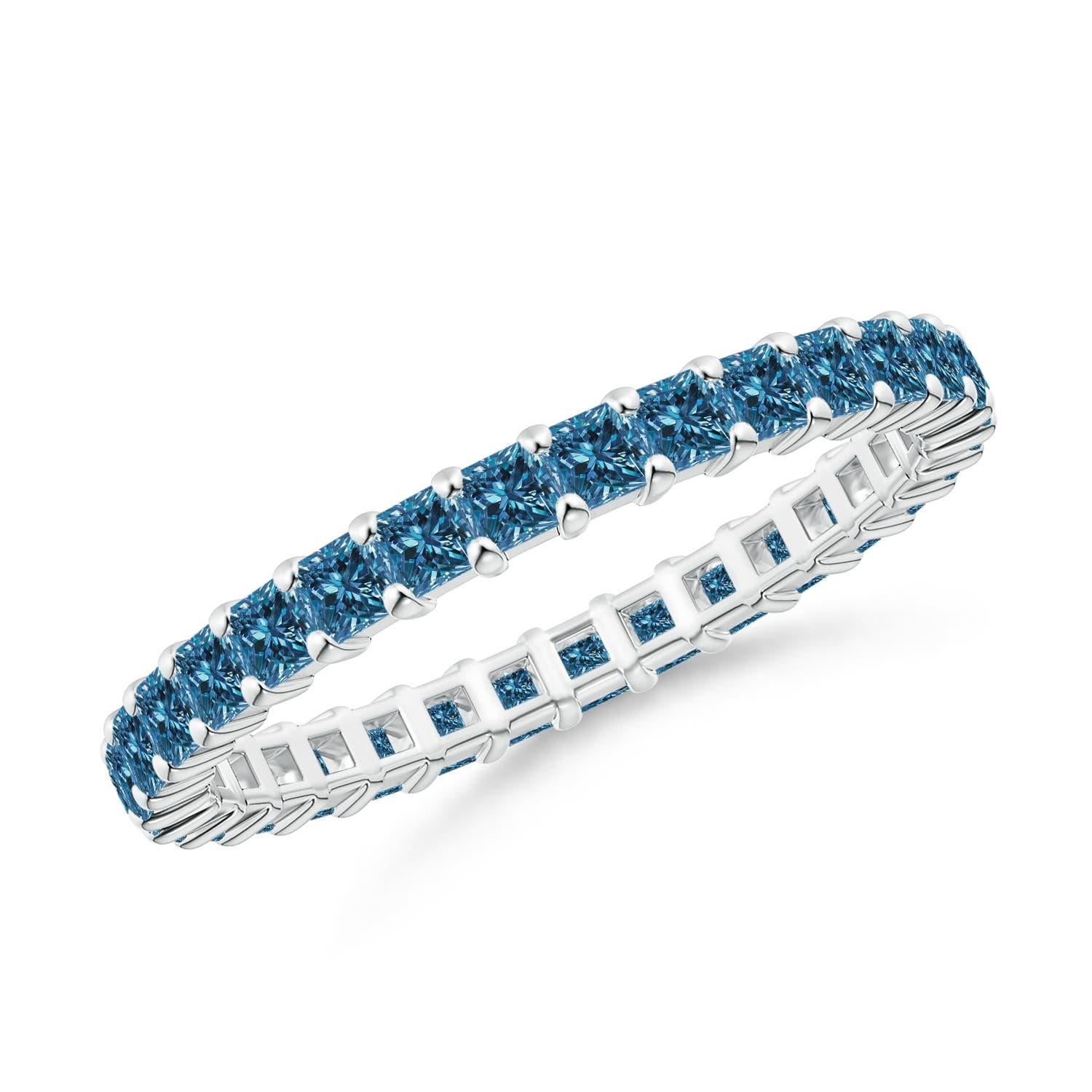 Angara Natürliche Prinzessin 1,32ct Blau Diamant Ewigkeit Ehering 14K Solid Gold im Angebot 1