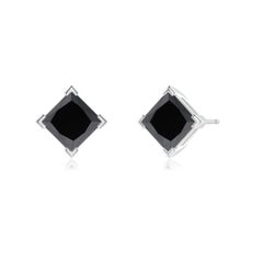 Angara Natural Princess-Cut 1.6 ct Black Diamond Stud Earrings in 14K Solid Gold