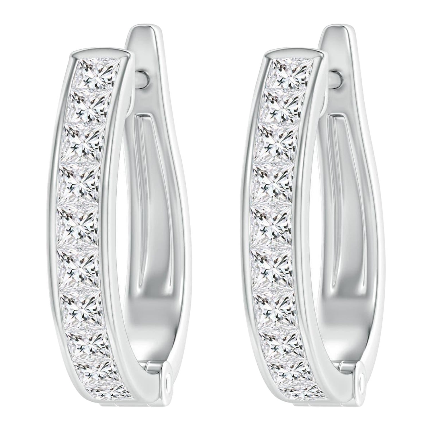 Angara Natural Princess-Cut 2 ct Diamond Huggie Hoop Earrings in 14K Solid Gold
