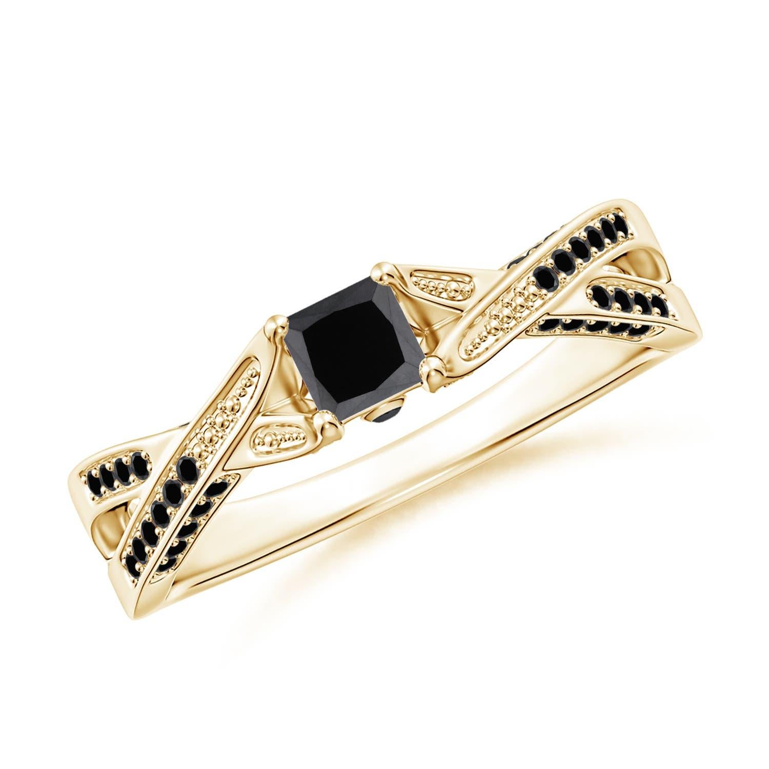 Anillo de compromiso de diamante negro talla princesa natural Angara en oro macizo de 14 quilates en Nuevo estado para la venta en Los Angeles, CA