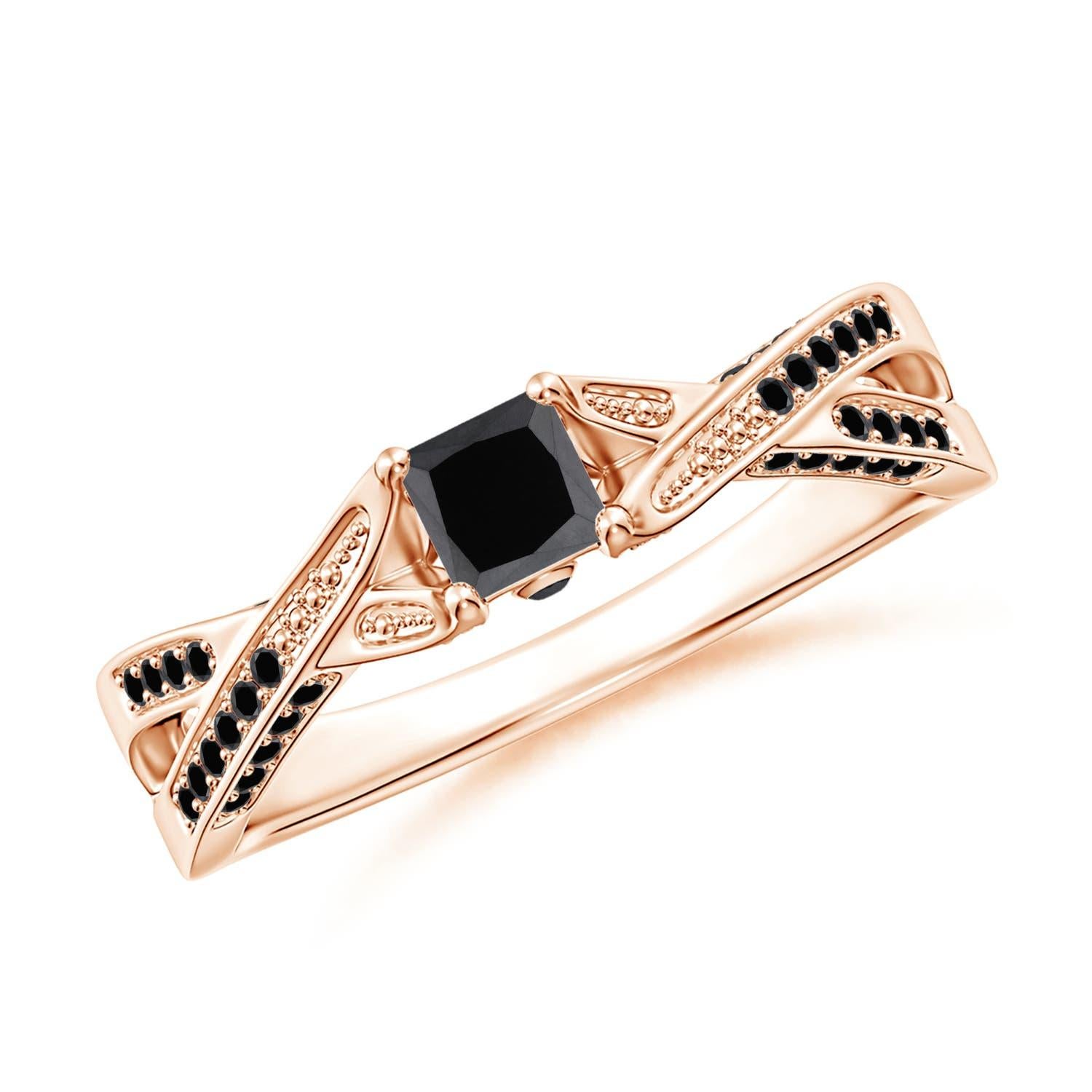 De las mujeres Anillo de compromiso de diamante negro talla princesa natural Angara en oro macizo de 14 quilates en venta