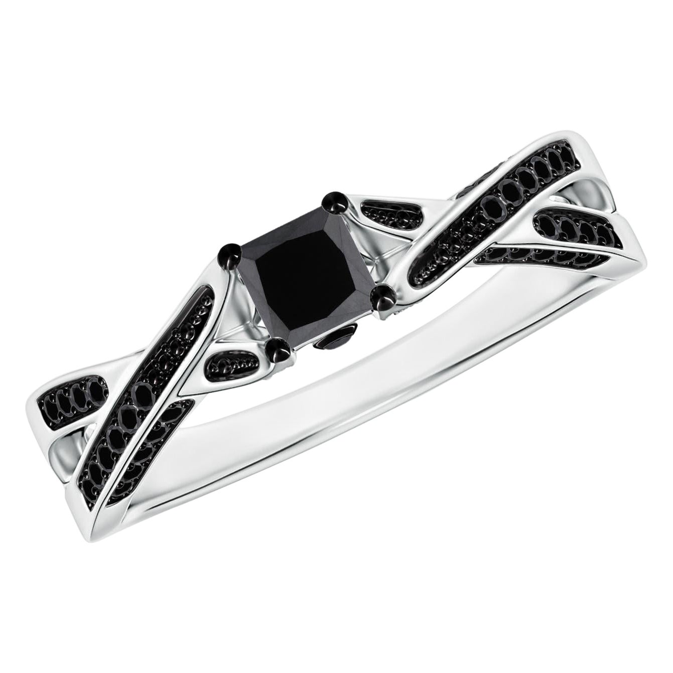 Anillo de compromiso de diamante negro talla princesa natural Angara en oro macizo de 14 quilates en venta