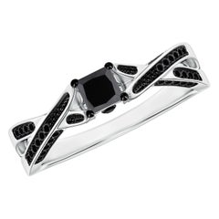 Anillo de compromiso de diamante negro talla princesa natural Angara en oro macizo de 14 quilates