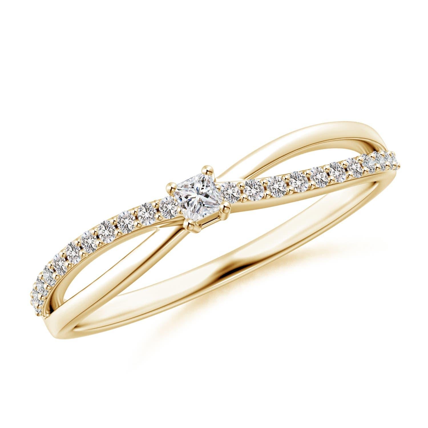 Angara natürlichen Princess-Cut Diamant Split Shank Promise Ring in 14K massivem Gold im Angebot 1