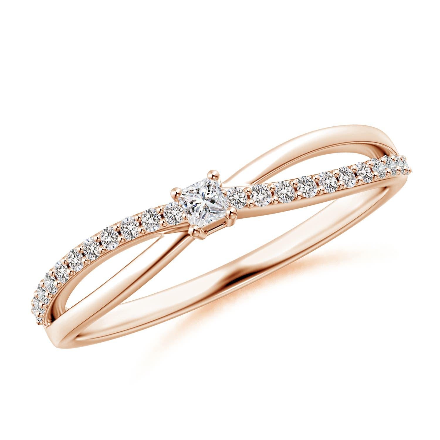 Angara natürlichen Princess-Cut Diamant Split Shank Promise Ring in 14K massivem Gold im Angebot 2