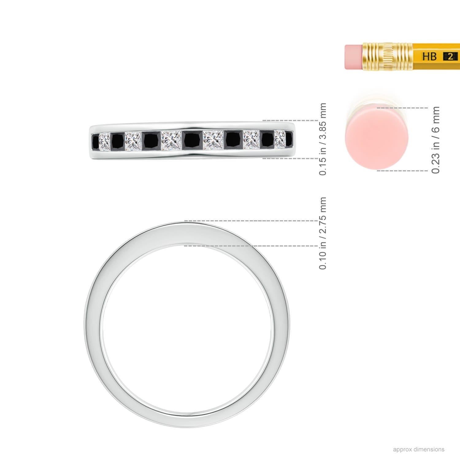 Donna Anello a mezza eternità con diamante bianco e nero taglio principessa naturale Angara in oro 14K in vendita