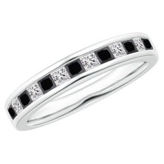 Anello a mezza eternità con diamante bianco e nero taglio principessa naturale Angara in oro 14K