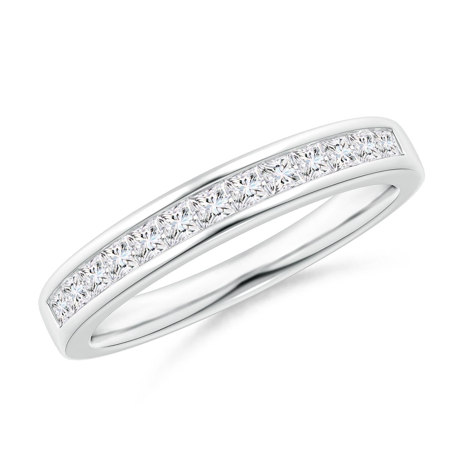 Angara Natural Princess Diamond Half Eternity Wedding Ring in 14K Solid Gold For Sale 2