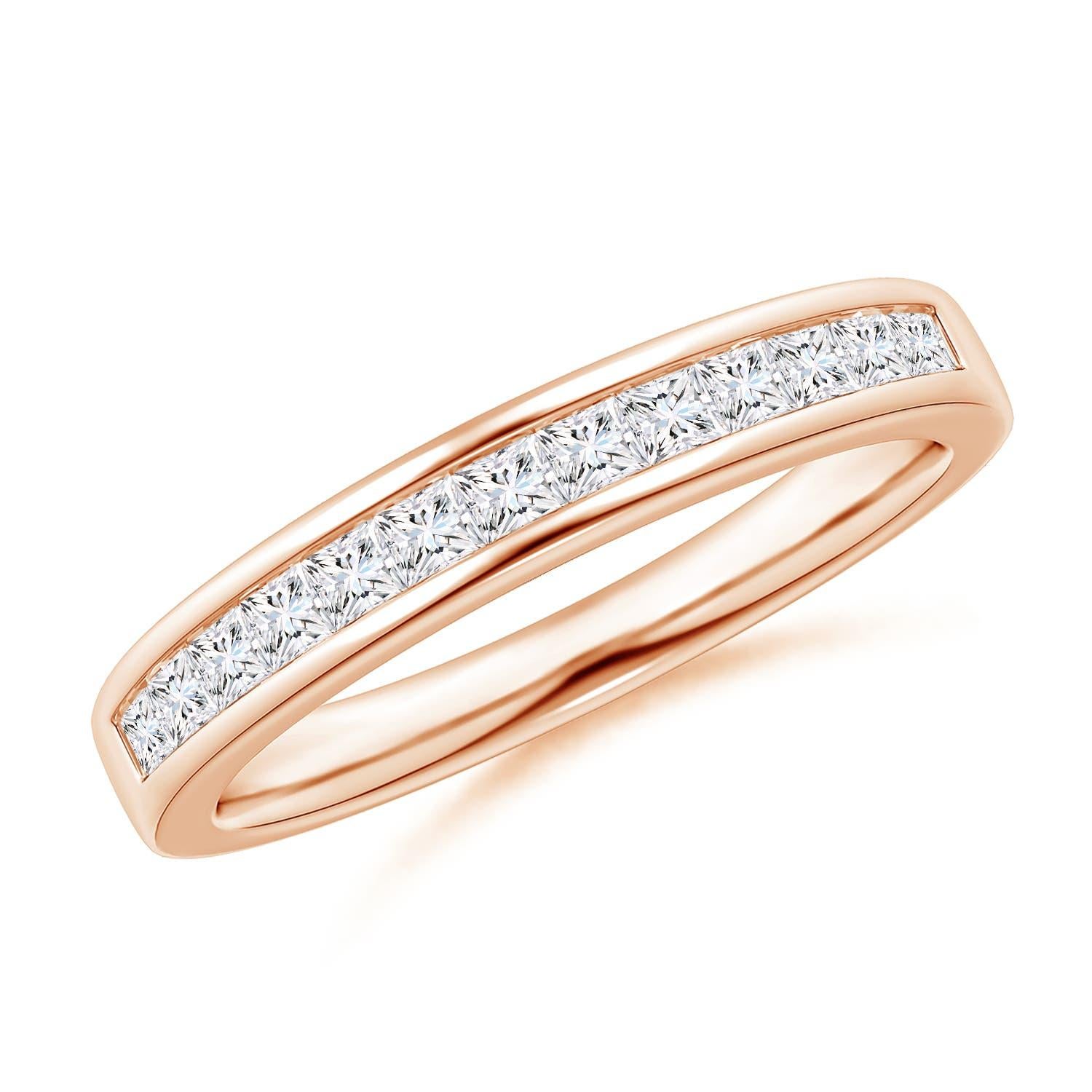 Angara Natural Princess Diamond Half Eternity Wedding Ring in 14K Solid Gold For Sale 3