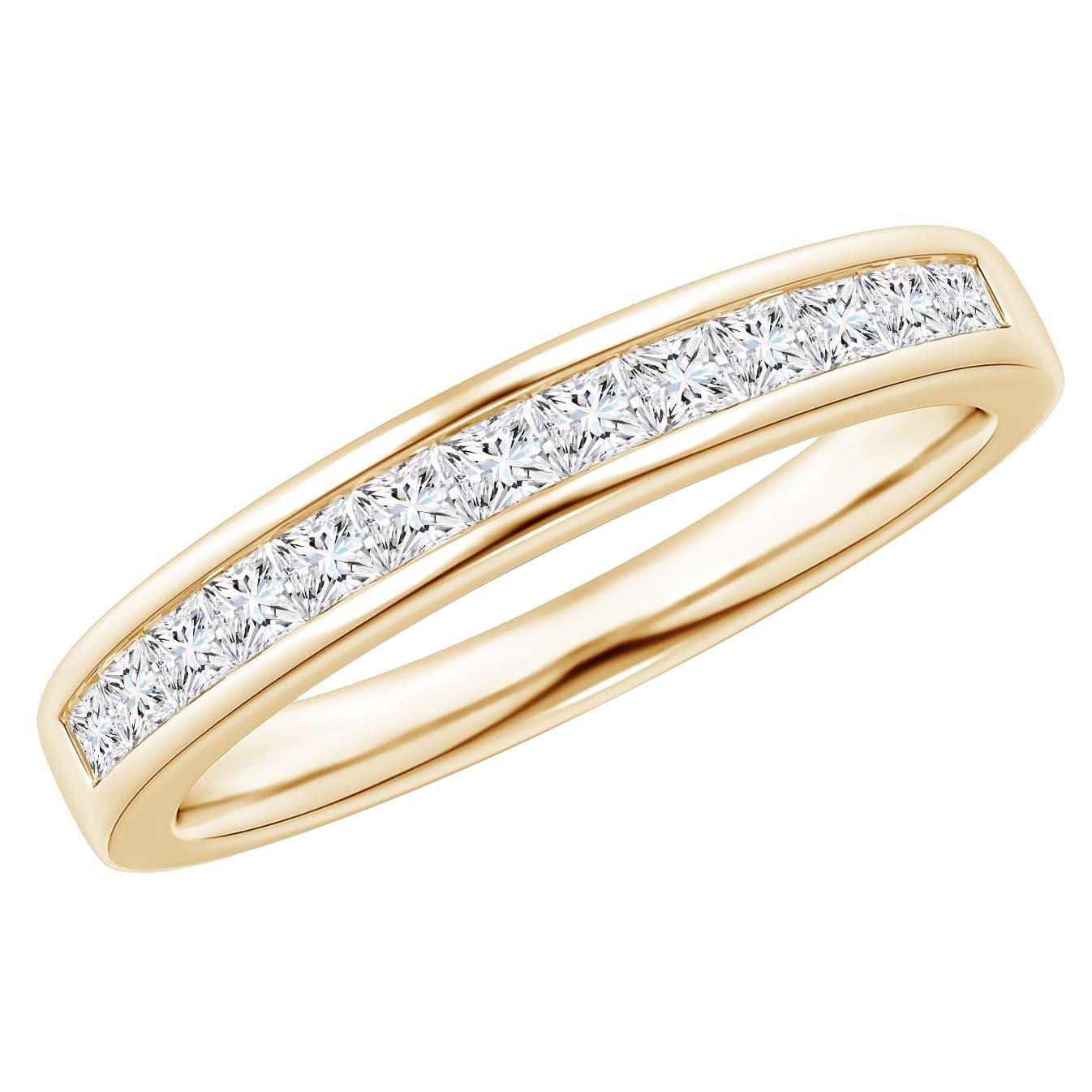 Angara Natural Princess Diamond Half Eternity Wedding Ring in 14K Solid Gold For Sale