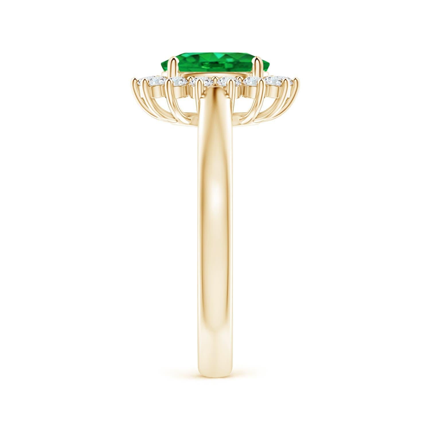Angara natürlichen Prinzessin Diana inspiriert 1,1ct Smaragd Diamant-Ring 14K Solid Gold (Ovalschliff) im Angebot