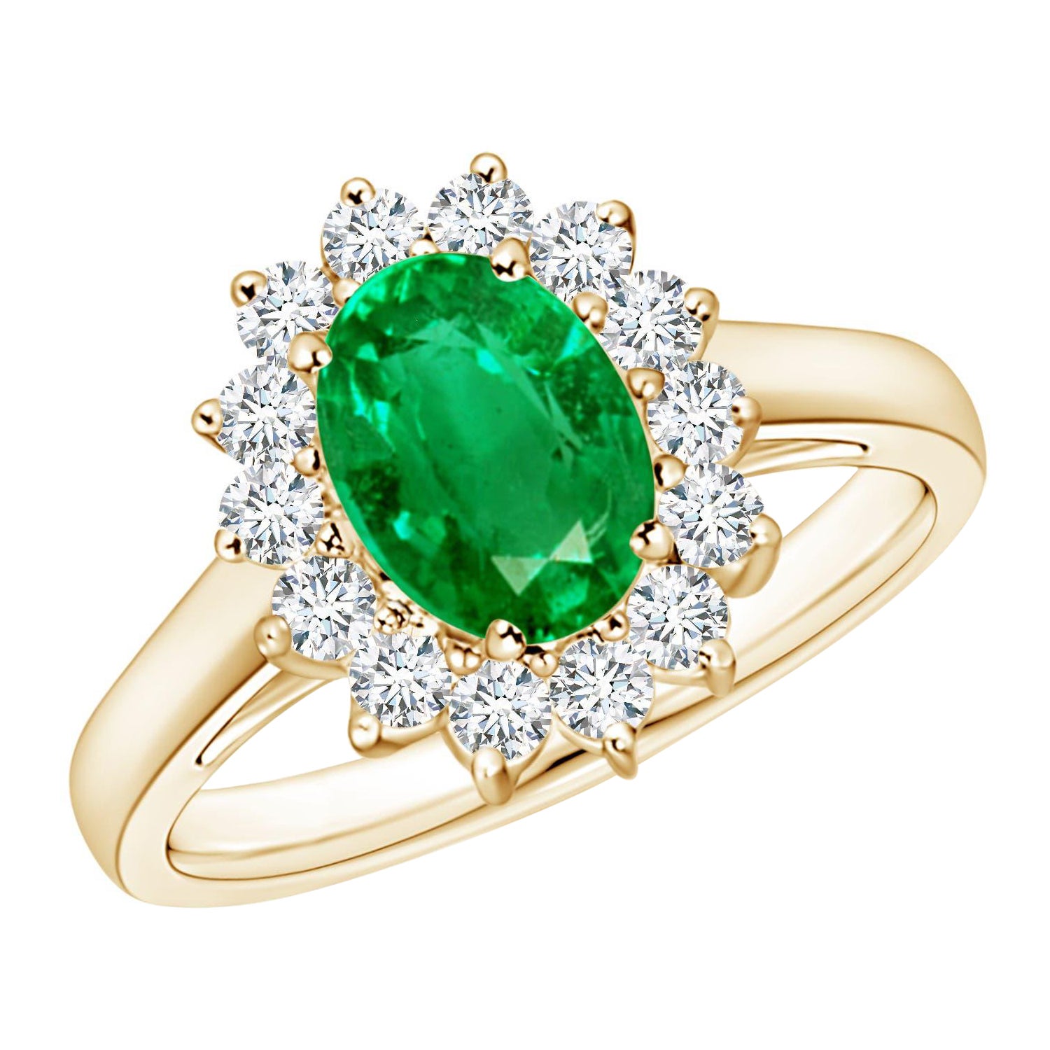 Angara Natural Princess Diana Inspired 1.1ct Emerald Diamond Ring 14K Solid Gold