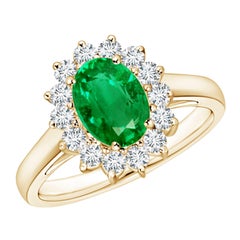 Angara Natural Princess Diana Inspired 1.1ct Emerald Diamond Ring 14K Solid Gold