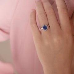 Angara Natural Princess Diana Inspired 1.1ct Sapphire Diamond Ring 14K Gold (AAA