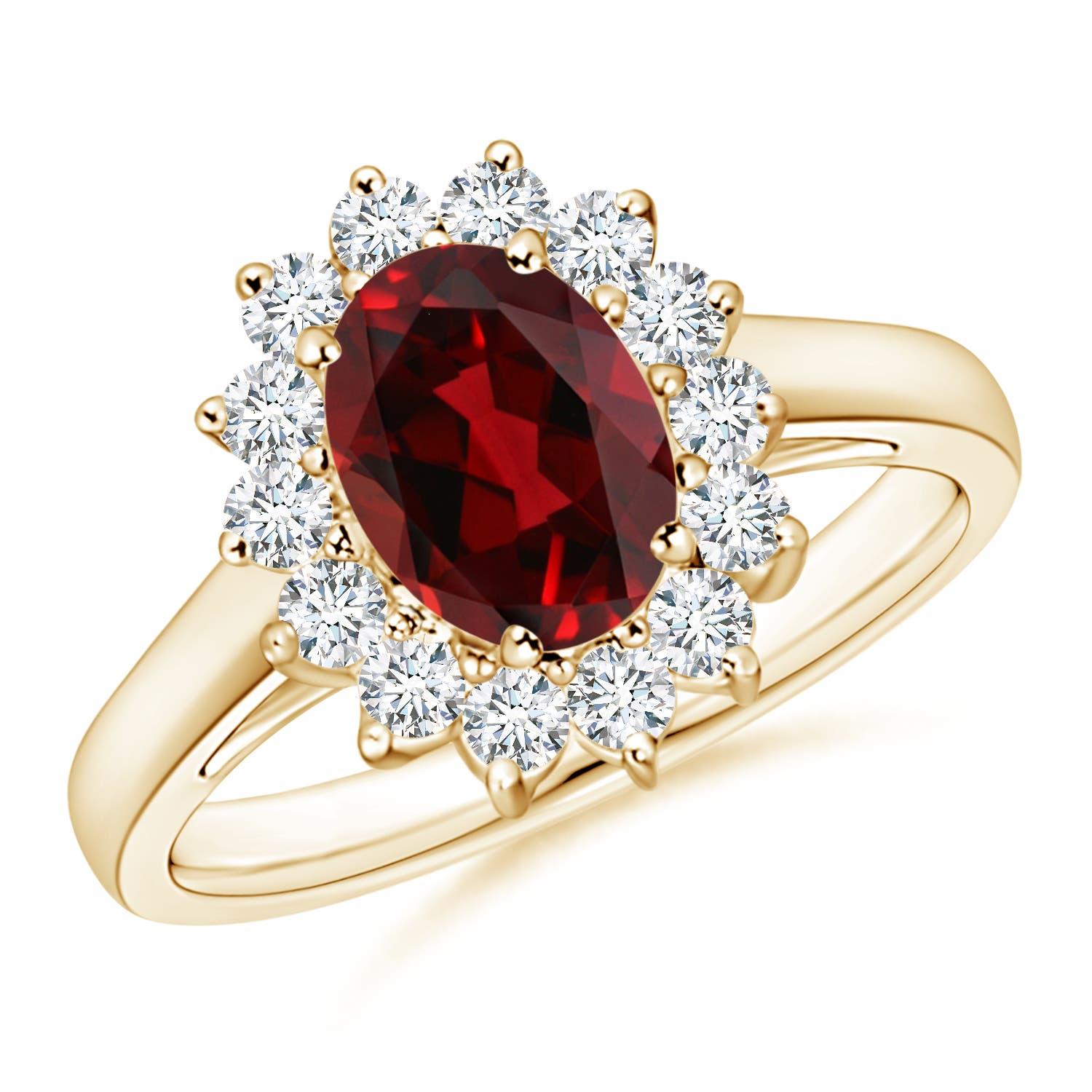 Angara natürlichen Prinzessin Diana inspiriert 1,45ct Granat Halo Ring in 14K massivem Gold im Angebot 3