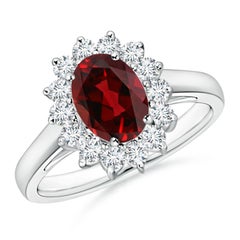 Angara Natural Princess Diana Inspired 1.45ct Garnet Halo Ring in 14K Solid Gold