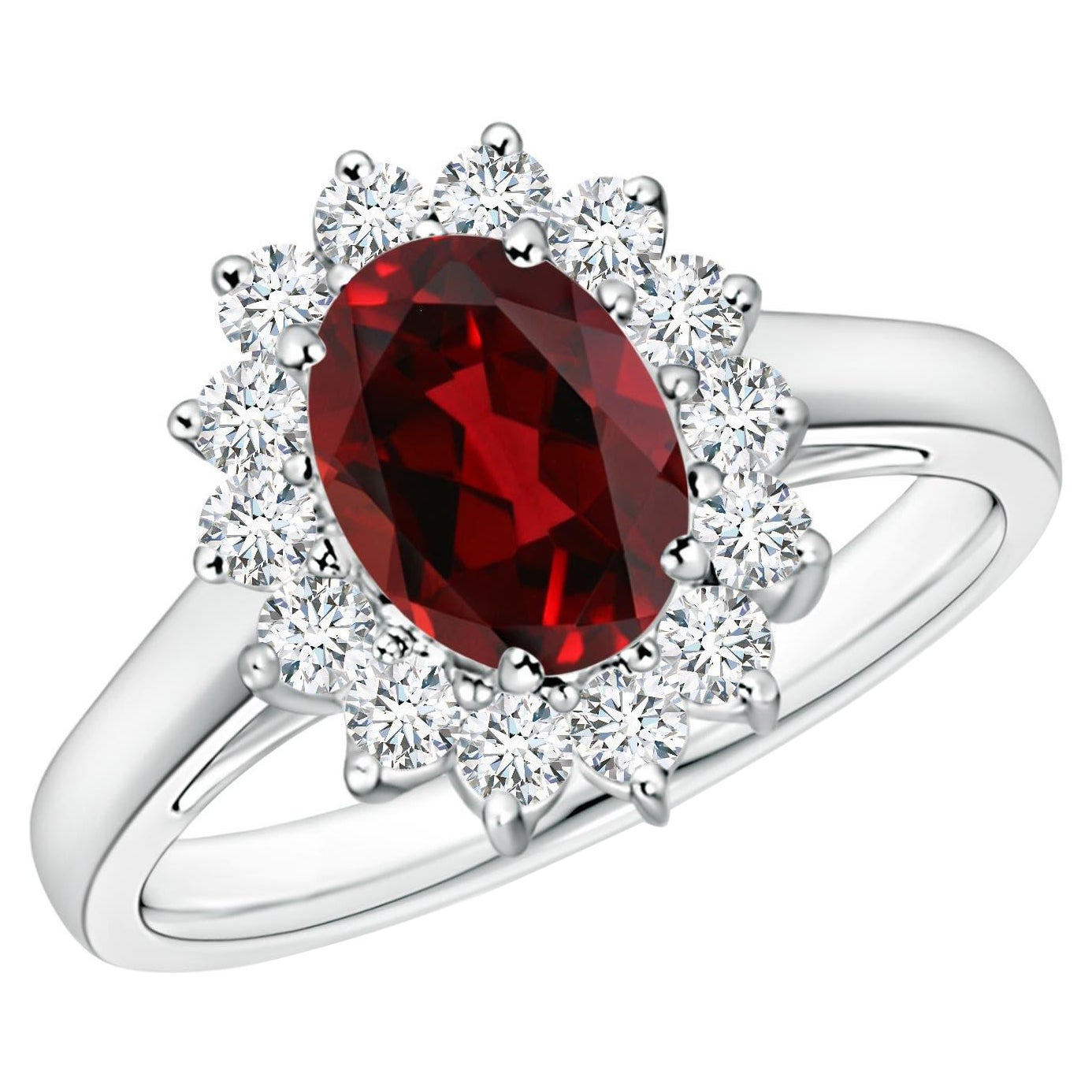 Angara Natural Princess Diana Inspired 1.45ct Garnet Halo Ring in 14K Solid Gold