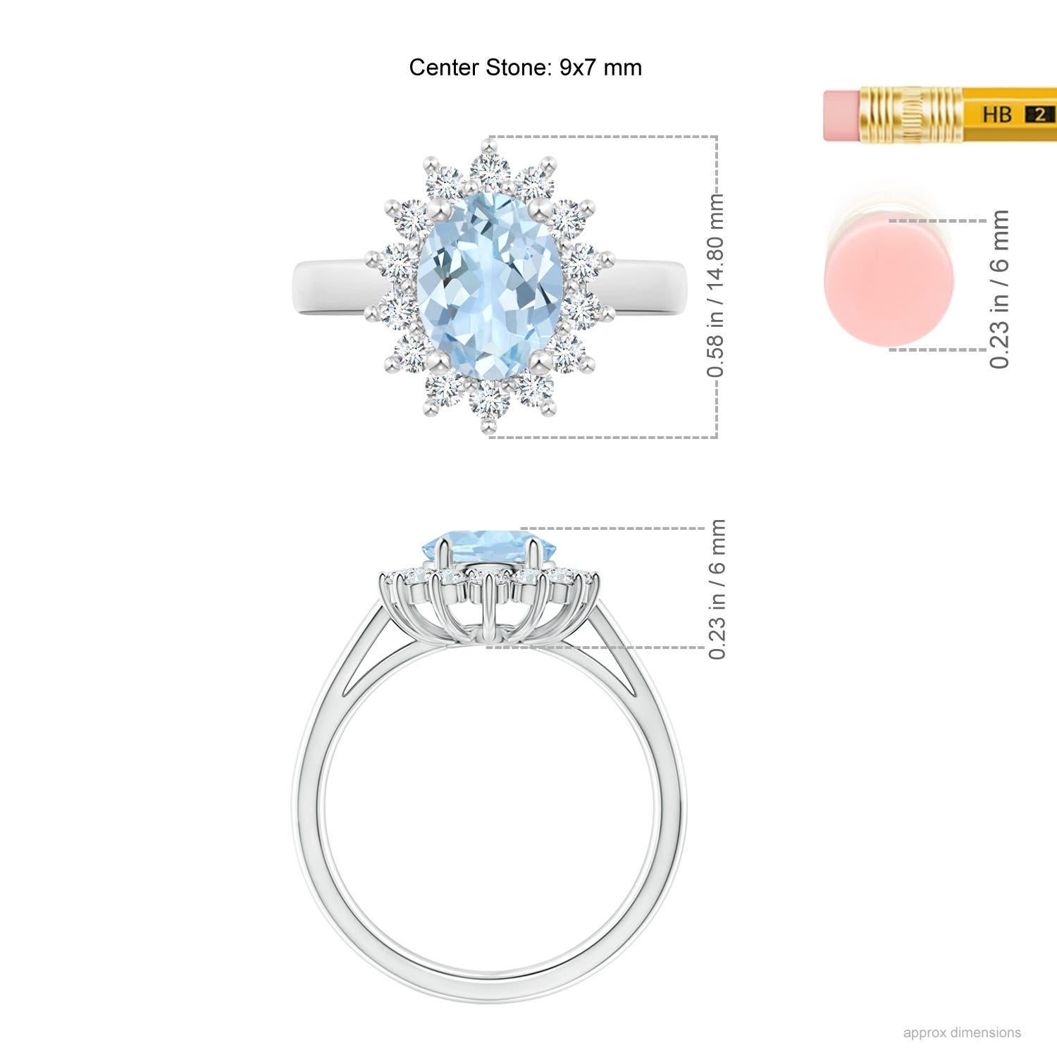 Bague en or massif 14K avec aigue-marine de 1,5 ct inspirée de la princesse Diana et de la nature Angara Pour femmes en vente