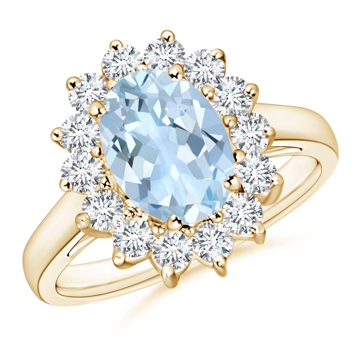 Bague en or massif 14K avec aigue-marine de 1,5 ct inspirée de la princesse Diana et de la nature Angara en vente 1