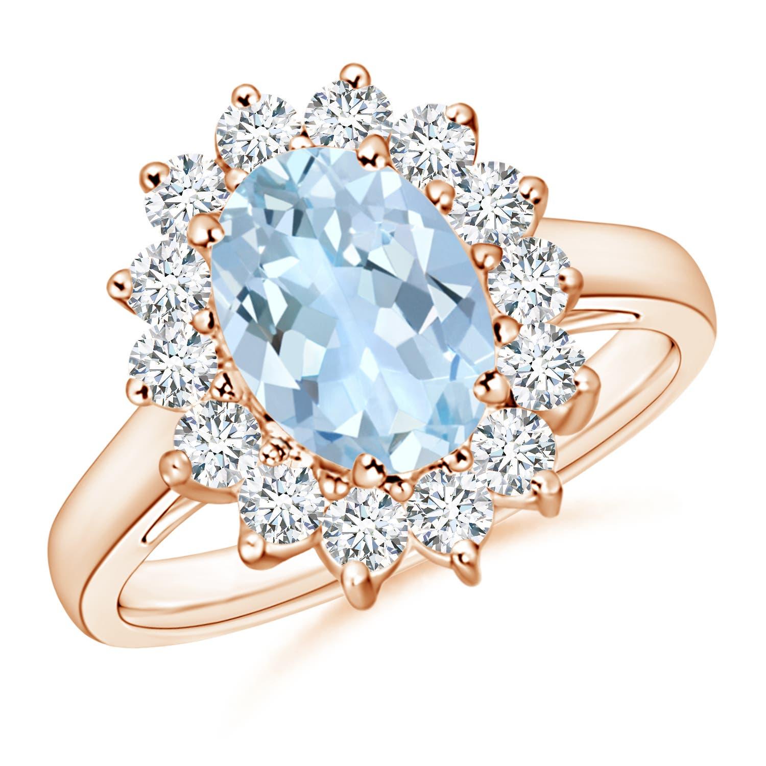 Bague en or massif 14K avec aigue-marine de 1,5 ct inspirée de la princesse Diana et de la nature Angara en vente 2