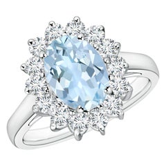 Bague en or massif 14K avec aigue-marine de 1,5 ct inspirée de la princesse Diana et de la nature Angara