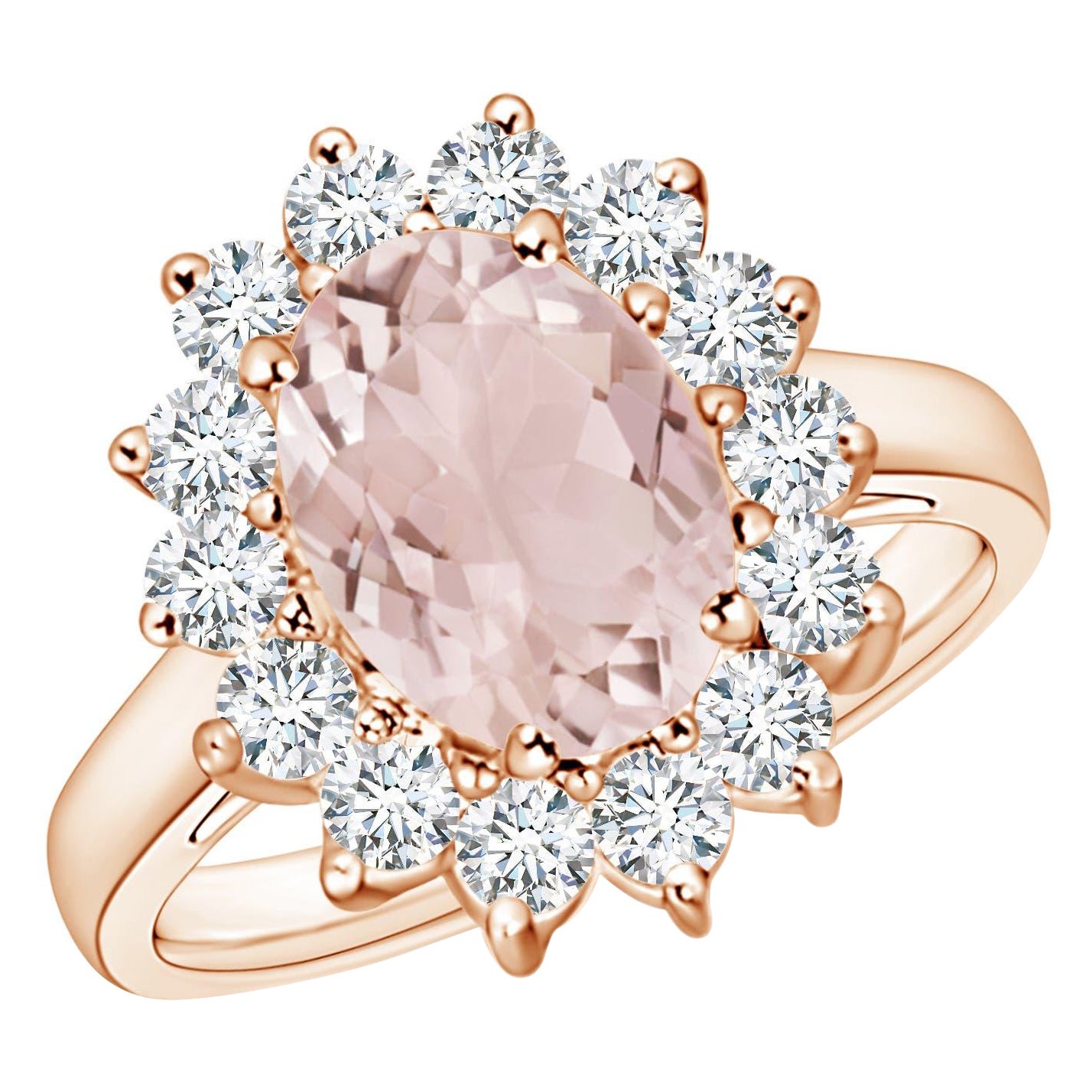 Angara natürlichen Prinzessin Diana inspiriert 2,5 ct Morganit Halo Ring in 14K Gold