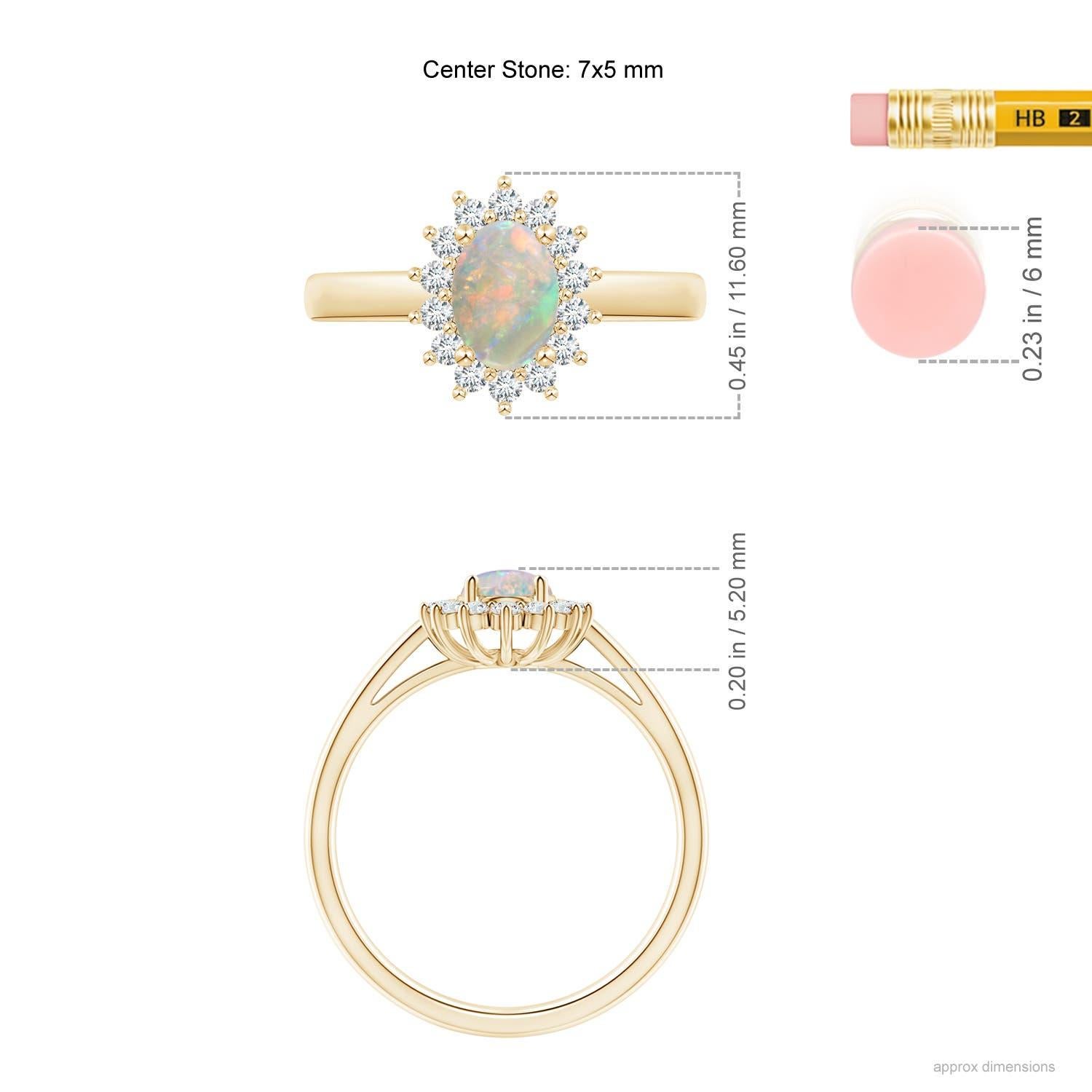 Angara Natürliche Prinzessin Diana inspiriert Opal Ring mit Diamant Halo in 14K Gold Damen im Angebot