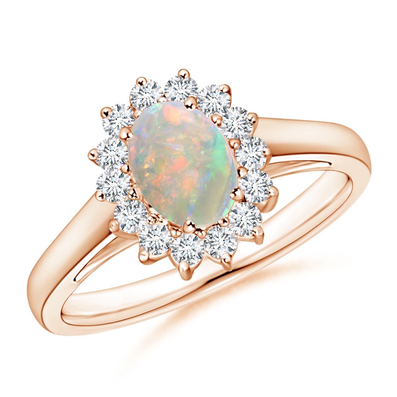 Angara Natürliche Prinzessin Diana inspiriert Opal Ring mit Diamant Halo in 14K Gold im Angebot 2