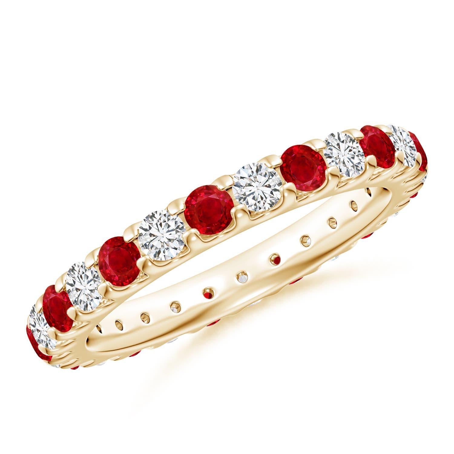 Angara natürlichen Prong 1,32 ct Rubin und Diamant Eternity Band in 14K massivem Gold Damen im Angebot