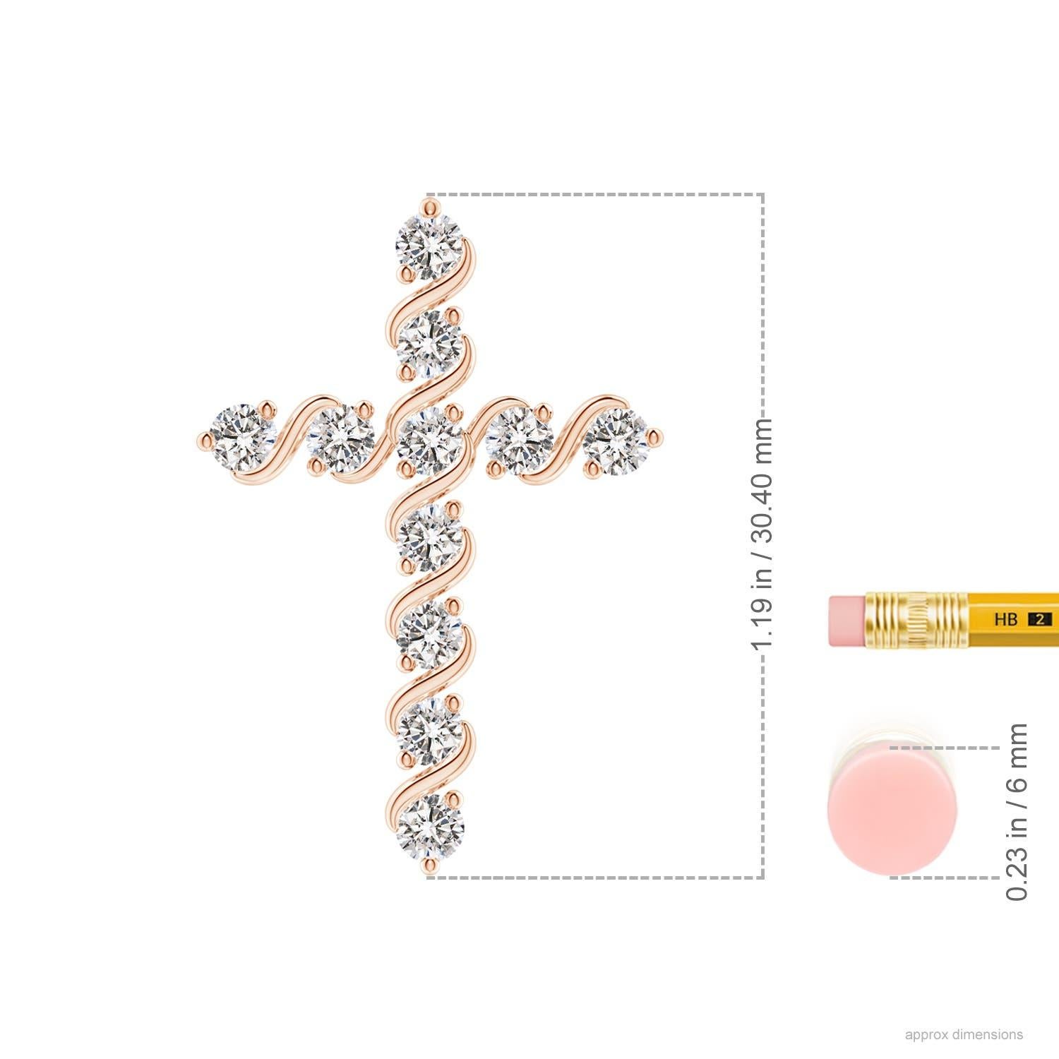 Taglio rotondo Ciondolo a forma di croce con diamante da 1,04 carati in oro rosa 14K di Angara Nature, con incastonatura a barretta in vendita