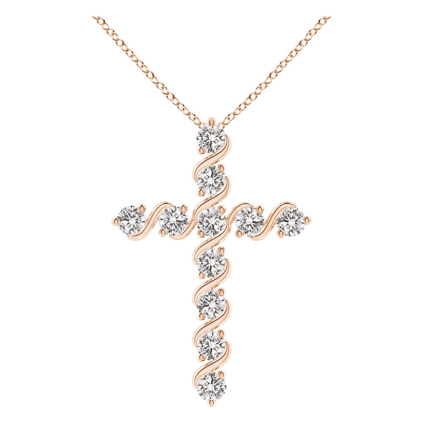 Angara Natural Prong und Bar Set 1,04 ct Diamant Kreuz Anhänger in 14K Rose Gold