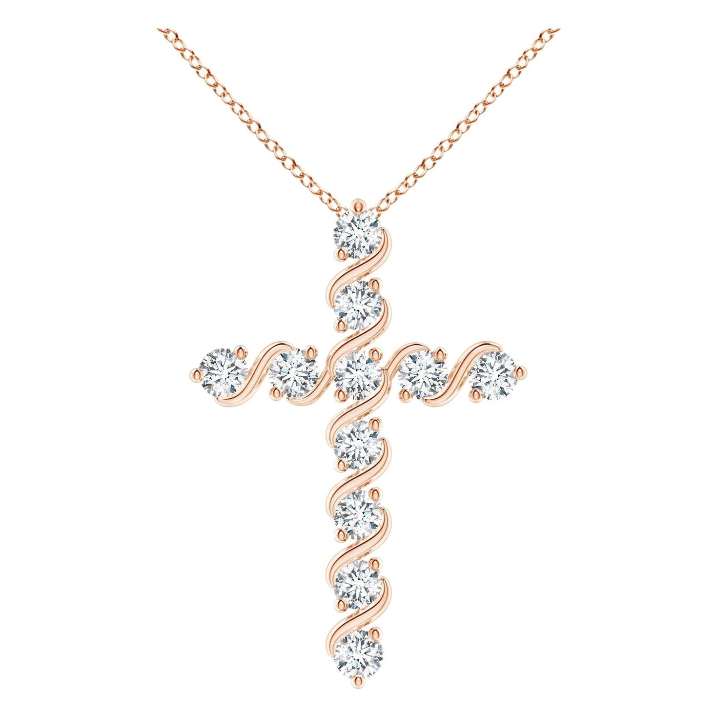Angara Natural Prong und Bar Set 1,04 ct Diamant Kreuz Anhänger in 14K Rose Gold