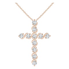 Angara Natural Prong und Bar Set 1,04 ct Diamant Kreuz Anhänger in 14K Rose Gold