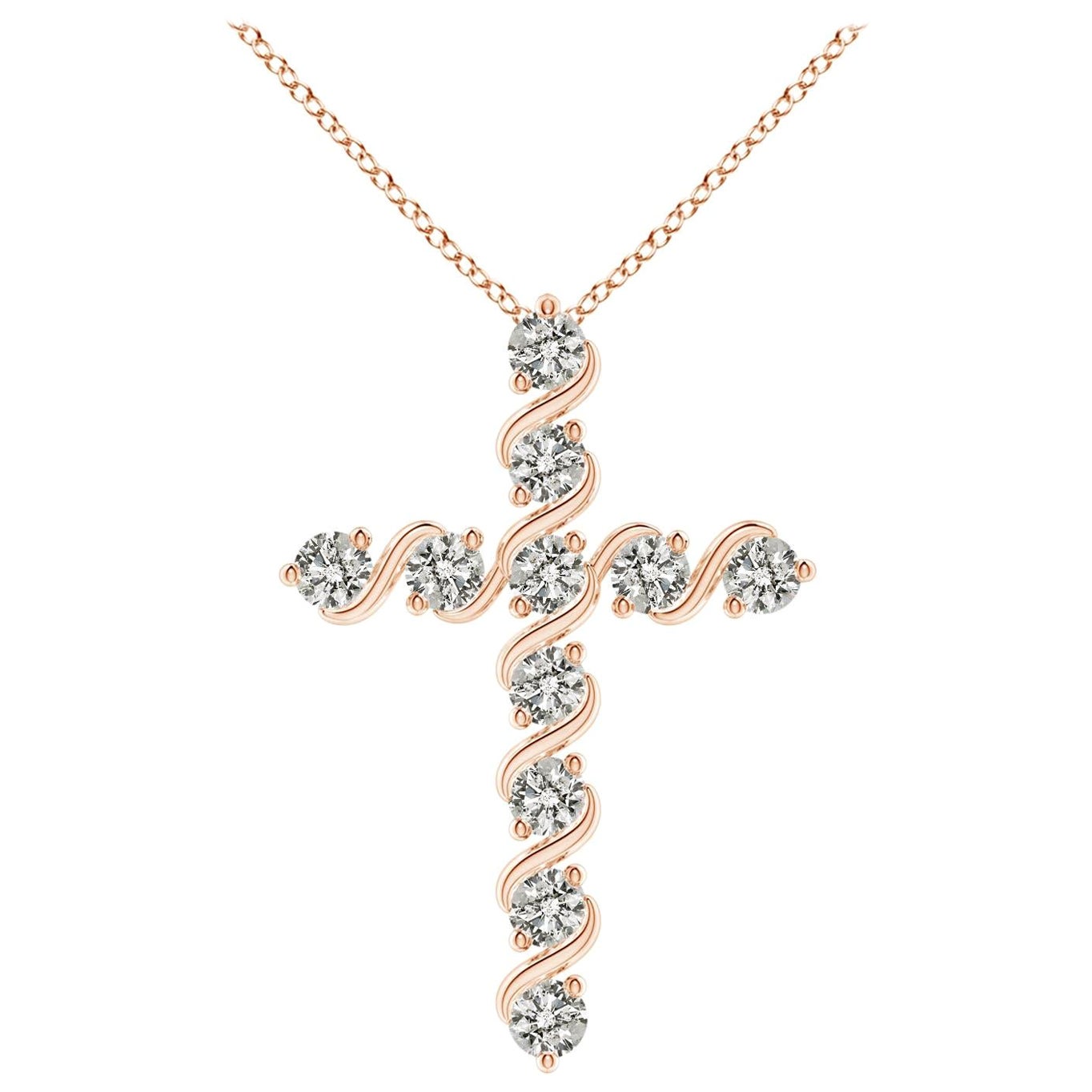 Angara Natural Prong und Bar Set 1,04 ct Diamant Kreuz Anhänger in 14K Rose Gold im Angebot