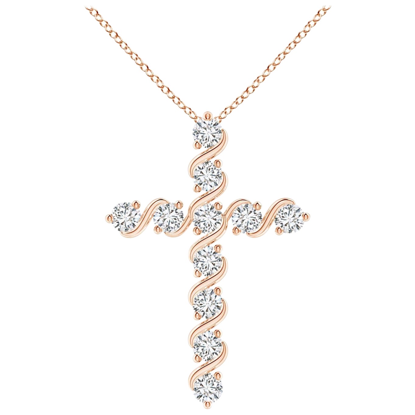 Angara Natural Prong und Bar Set 1,04 ct Diamant Kreuz Anhänger in 14K Rose Gold