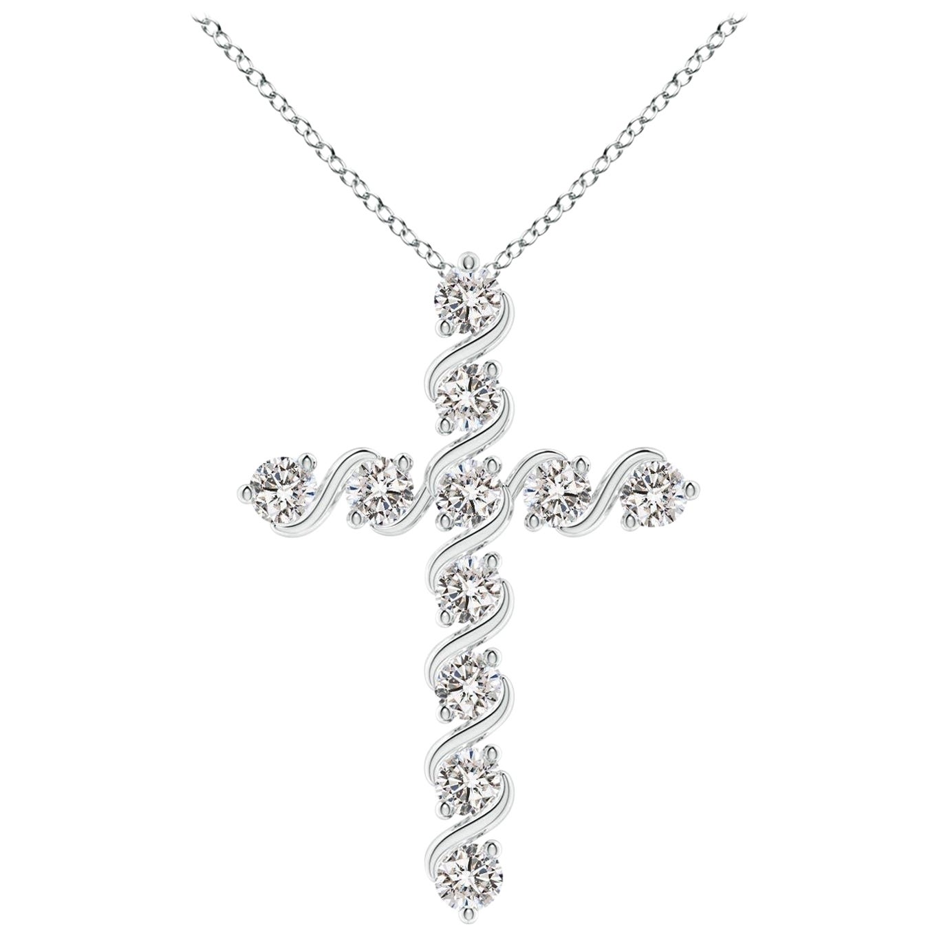 Angara Natural Prong und Bar Set 1,04 ct Diamant-Kreuz-Anhänger in 14K Weißgold