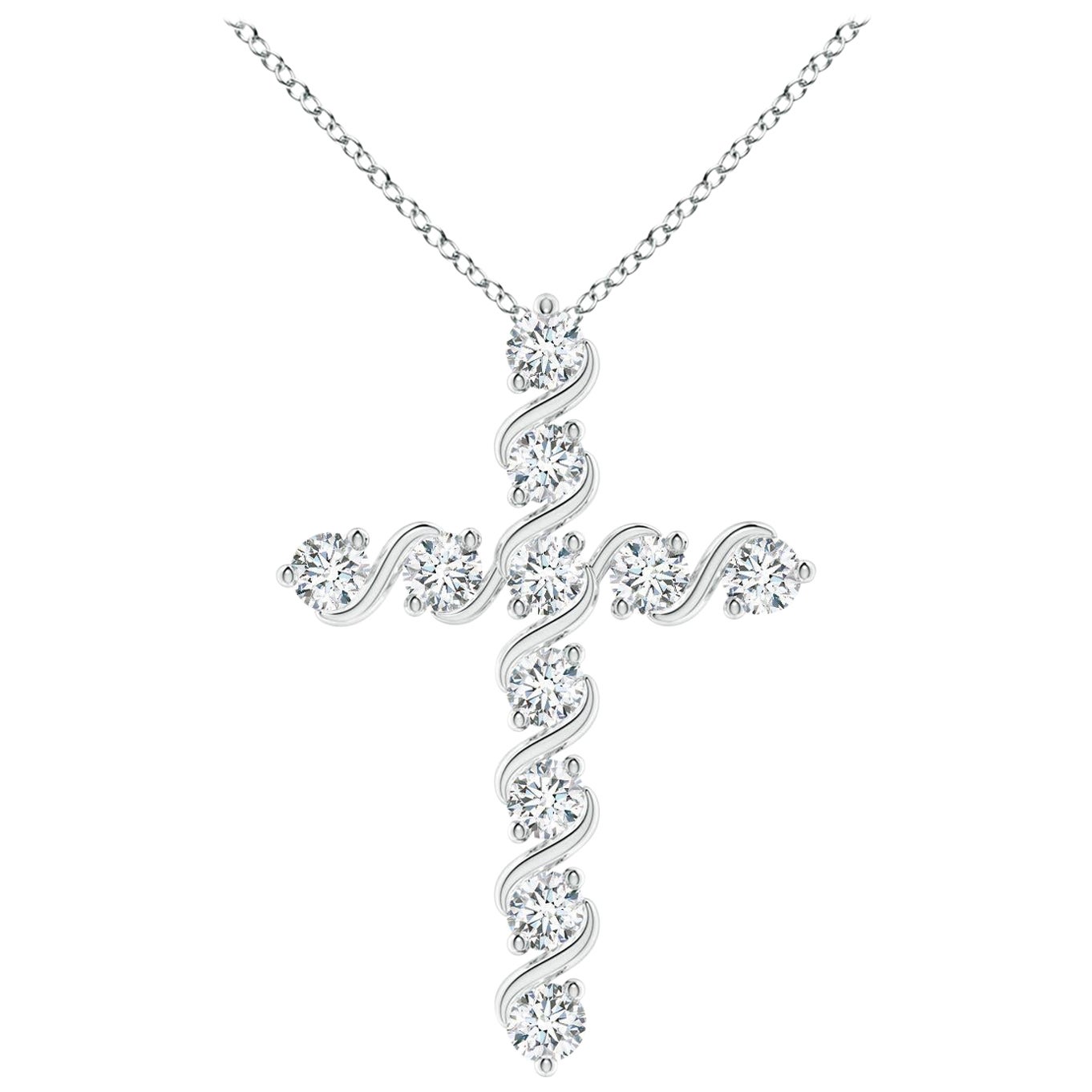 Angara Natural Prong und Bar Set 1,04 ct Diamant-Kreuz-Anhänger in 14K Weißgold