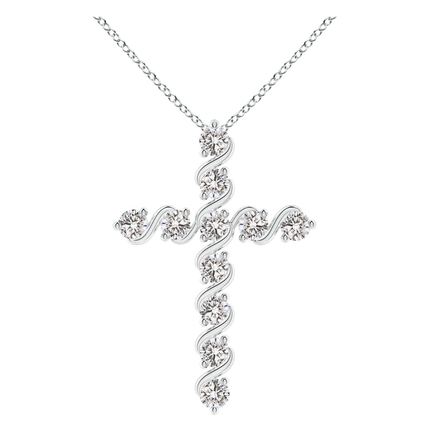 Angara Natural Prong und Bar Set 1.04 Karat Diamant Kreuz Anhänger in Platin