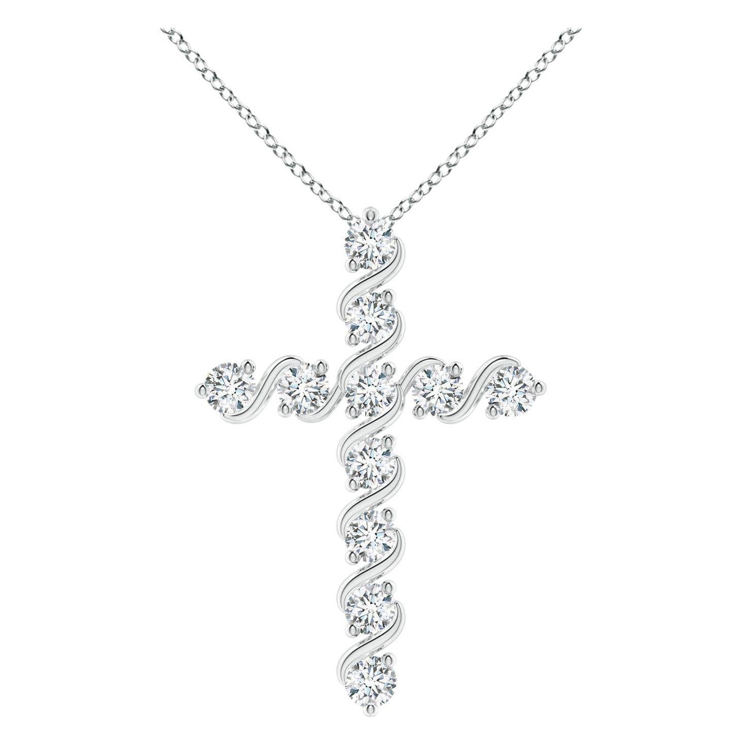 Angara Natural Prong und Bar Set 1.04 Karat Diamant Kreuz Anhänger in Platin