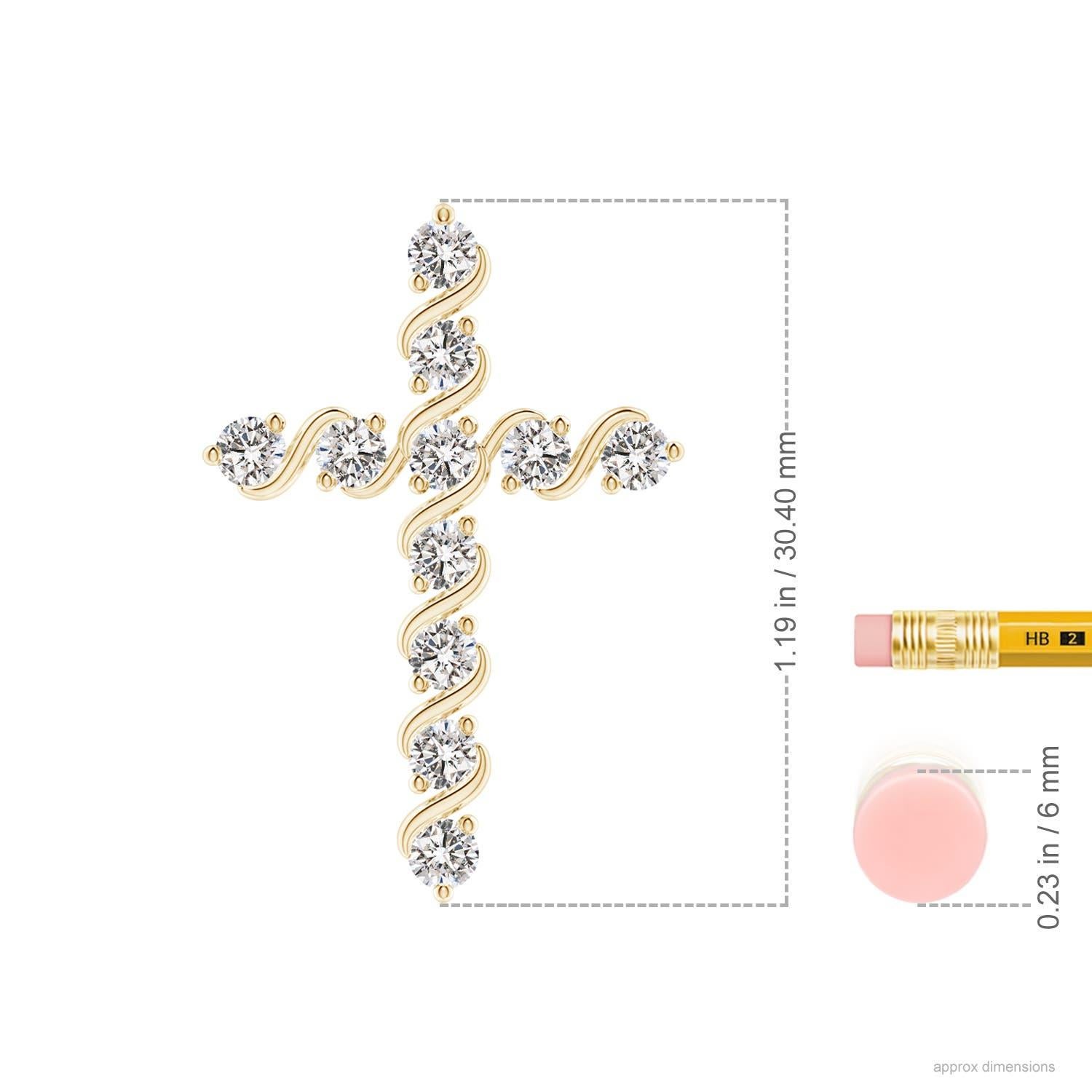 Taille ronde Pendentif croix en or jaune 14 carats serti de 1,04 ct de diamants naturels Angara en vente