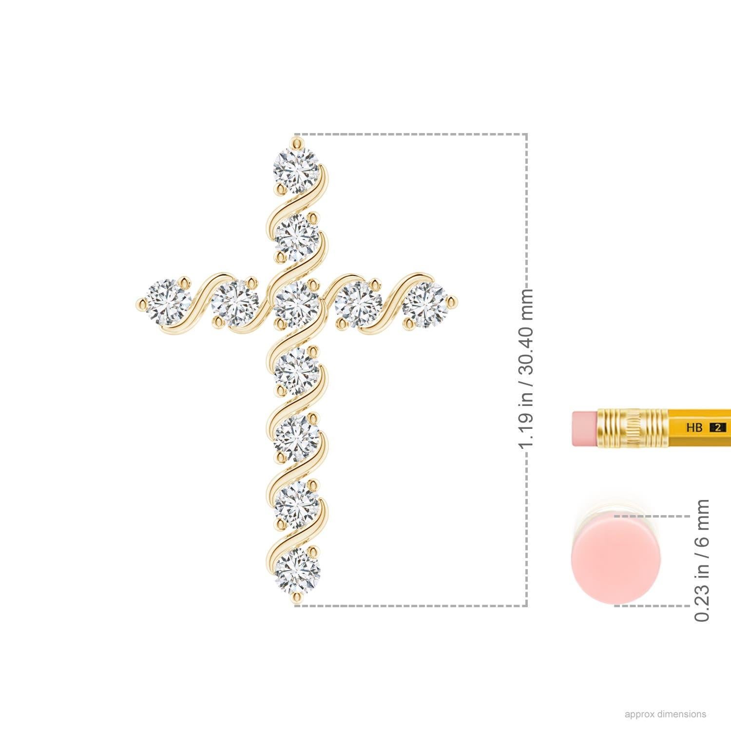 Taille ronde Pendentif croix en or jaune 14 carats serti de 1,04 ct de diamants naturels Angara en vente